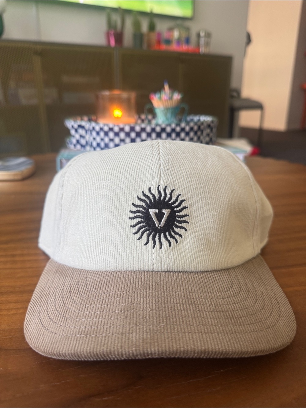 VISSLA Two-Tone Sun Logo Cap - Cream Crown with Brown Brim